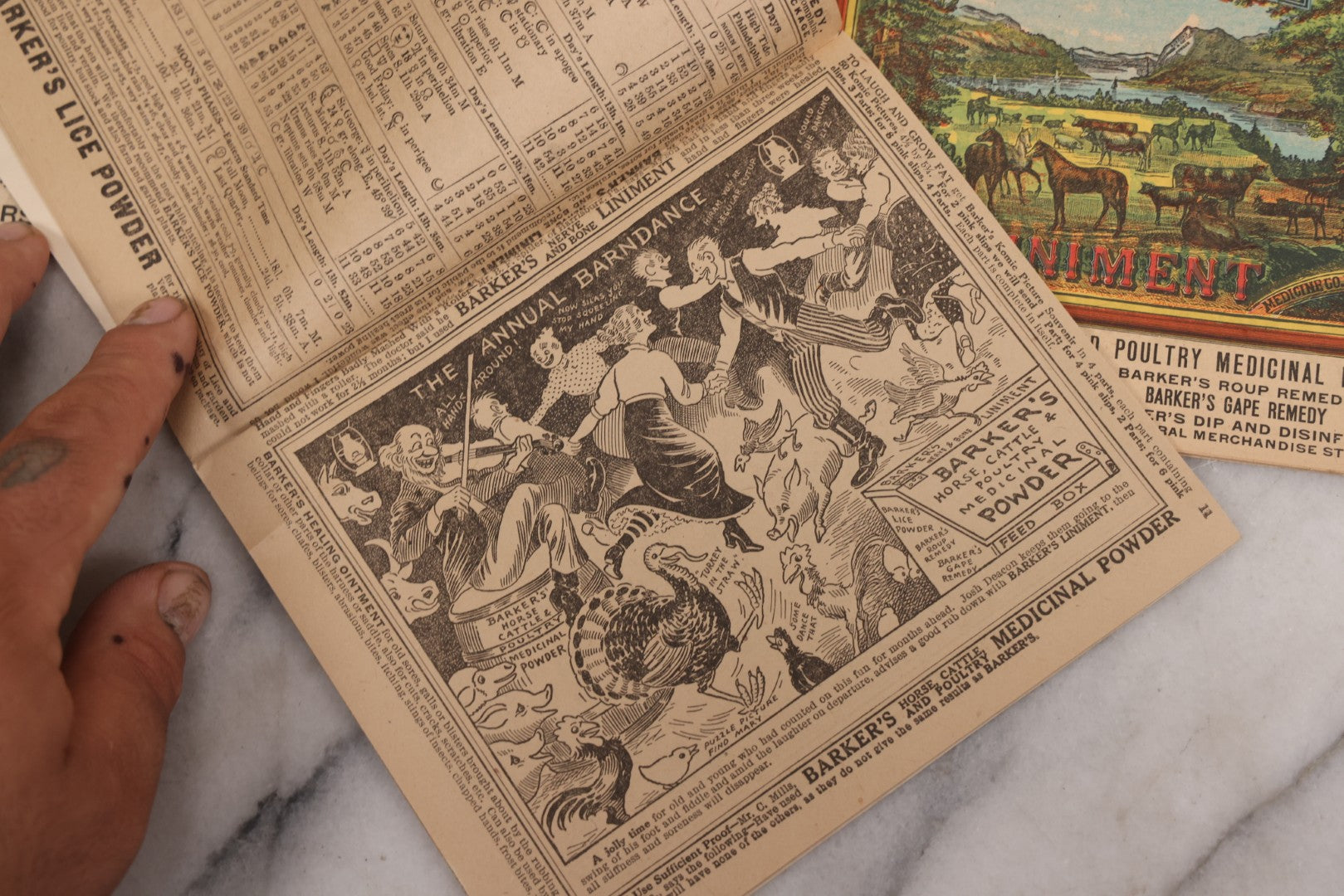 Lot 122 - Grouping Of Three "Barker's Illustrated Almanac" Advertising Numerous Patent Medicines Including Nerve And Bone Liniment, Others, For 1911, 1916, And 1918, With Comic Illustrations