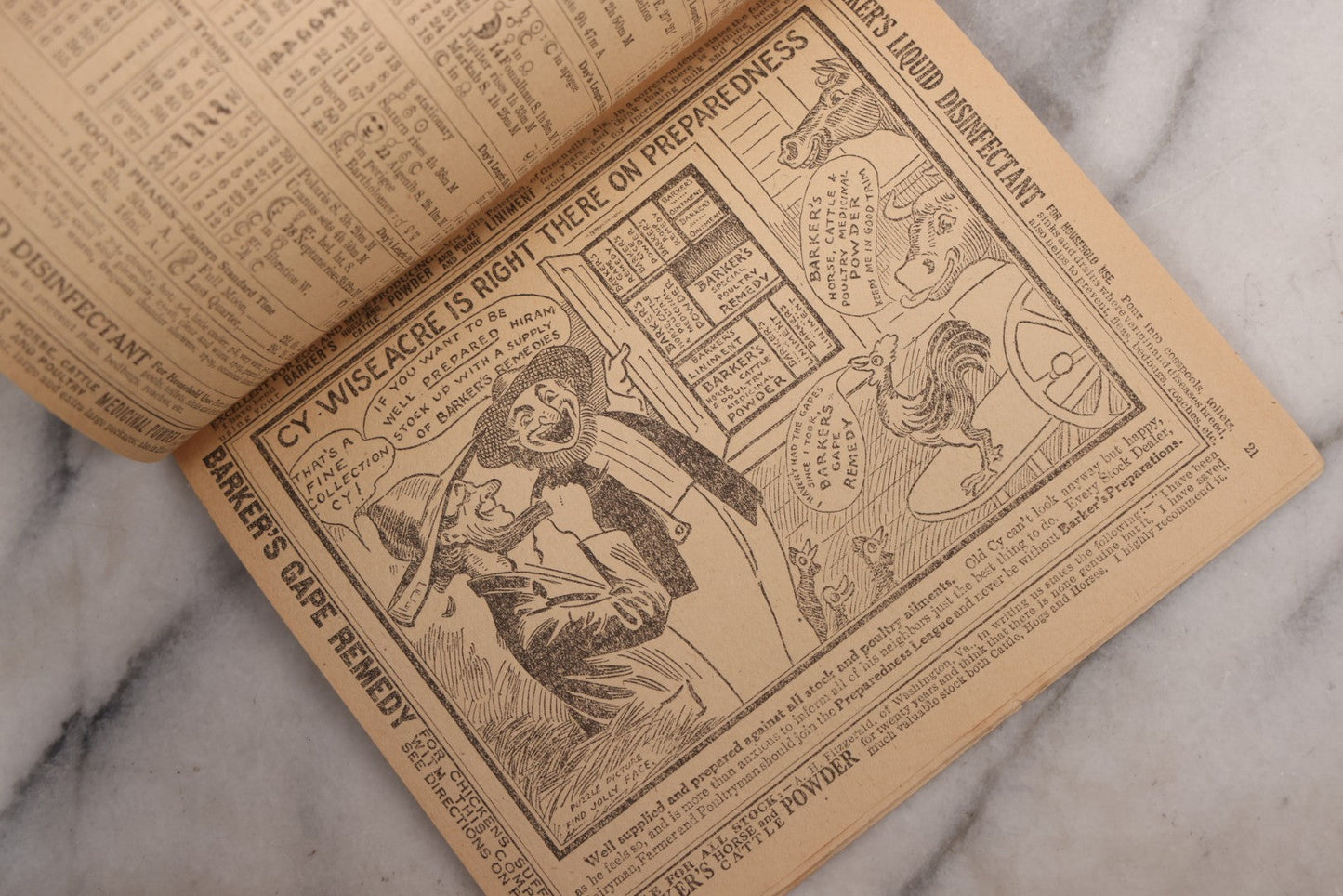 Lot 122 - Grouping Of Three "Barker's Illustrated Almanac" Advertising Numerous Patent Medicines Including Nerve And Bone Liniment, Others, For 1911, 1916, And 1918, With Comic Illustrations