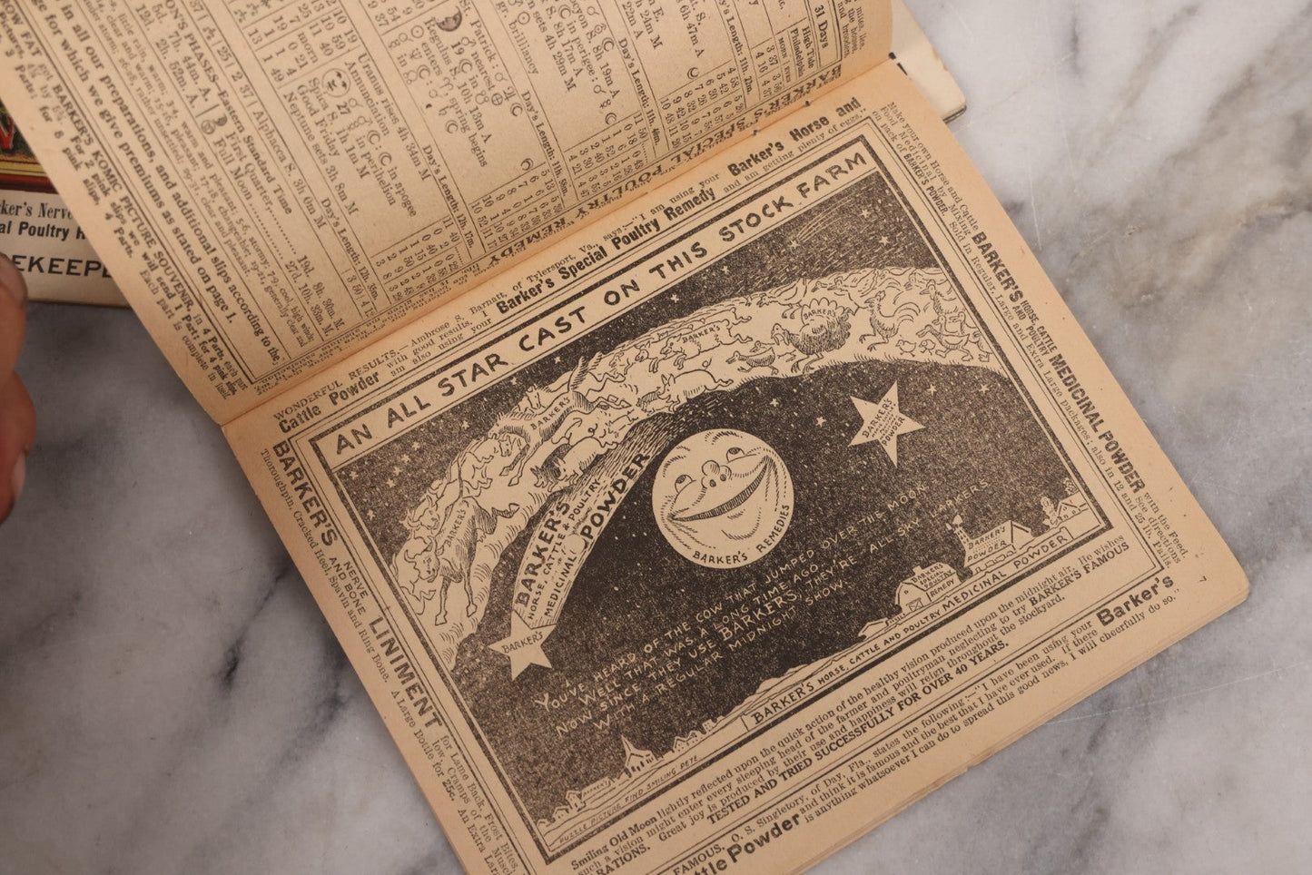 Lot 122 - Grouping Of Three "Barker's Illustrated Almanac" Advertising Numerous Patent Medicines Including Nerve And Bone Liniment, Others, For 1911, 1916, And 1918, With Comic Illustrations