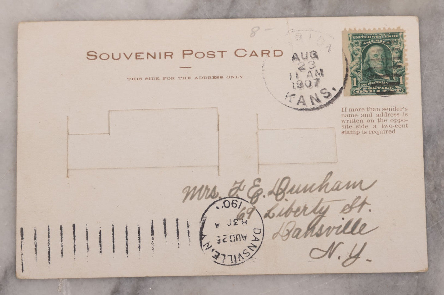 Lot 123 - Single Antique Mechanical Paper Postcard, Donkey, "I'll Talk If You Pull My Tail," Pulling Tail Reveals Message, "Hello My Long Lost Brother," W.S. Holmes, Publisher, Denver, Colorado, Signed Fred, 1907, Postmarked