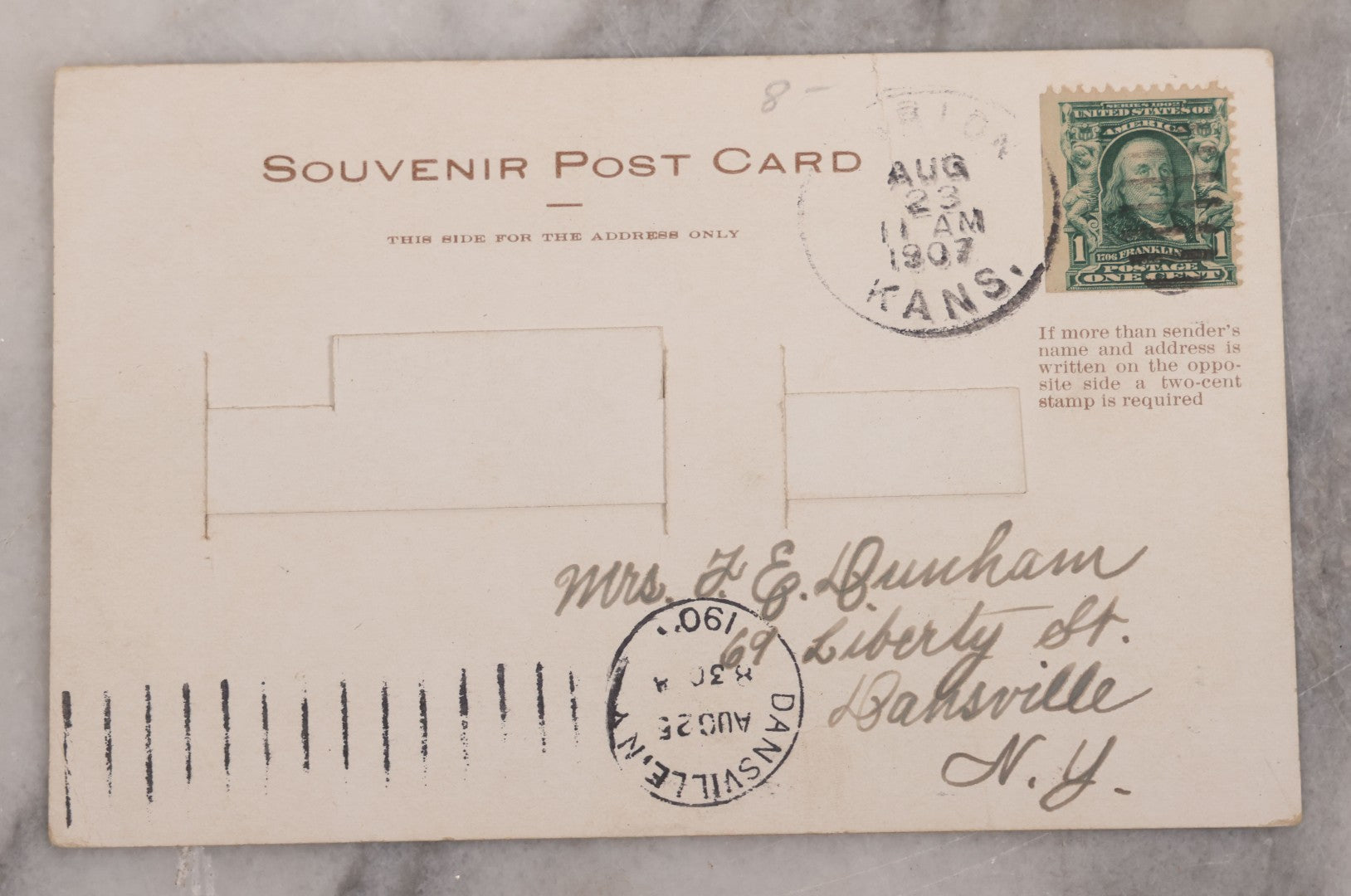 Lot 123 - Single Antique Mechanical Paper Postcard, Donkey, "I'll Talk If You Pull My Tail," Pulling Tail Reveals Message, "Hello My Long Lost Brother," W.S. Holmes, Publisher, Denver, Colorado, Signed Fred, 1907, Postmarked