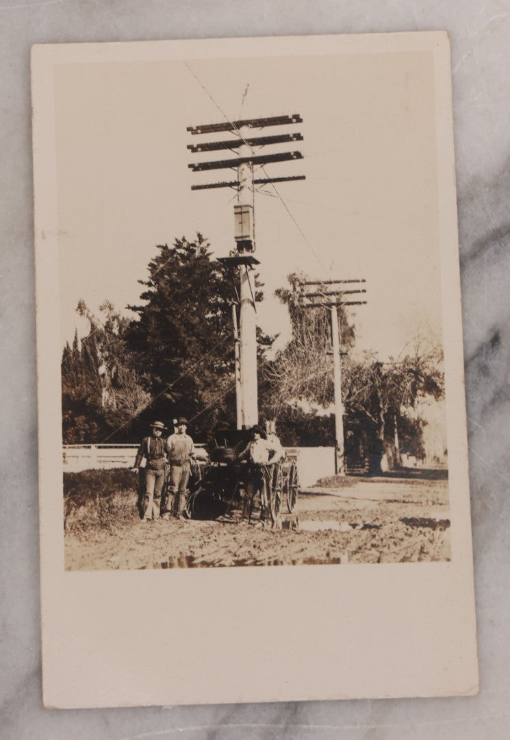 Lot 124 - Pair Of Antique Occupational Real Photo Postcards R.P.P.C. Of Linemen Posing With Early Power Lines, Including Posing At Top Of Pole, With Horse Drawn Cart, No Postmark, Circa 1905-1910