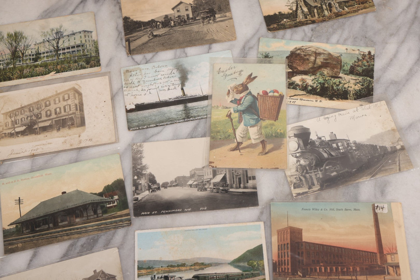 Lot 125 - Grouping Of Thirteen Mixed Miscellaneous Postcards Including R.P.P.C. Of Logging Train, Scenes From Wisconsin, White Star Liner "Canopic," Francis Willey & Co. Mill, Massachusetts, And More