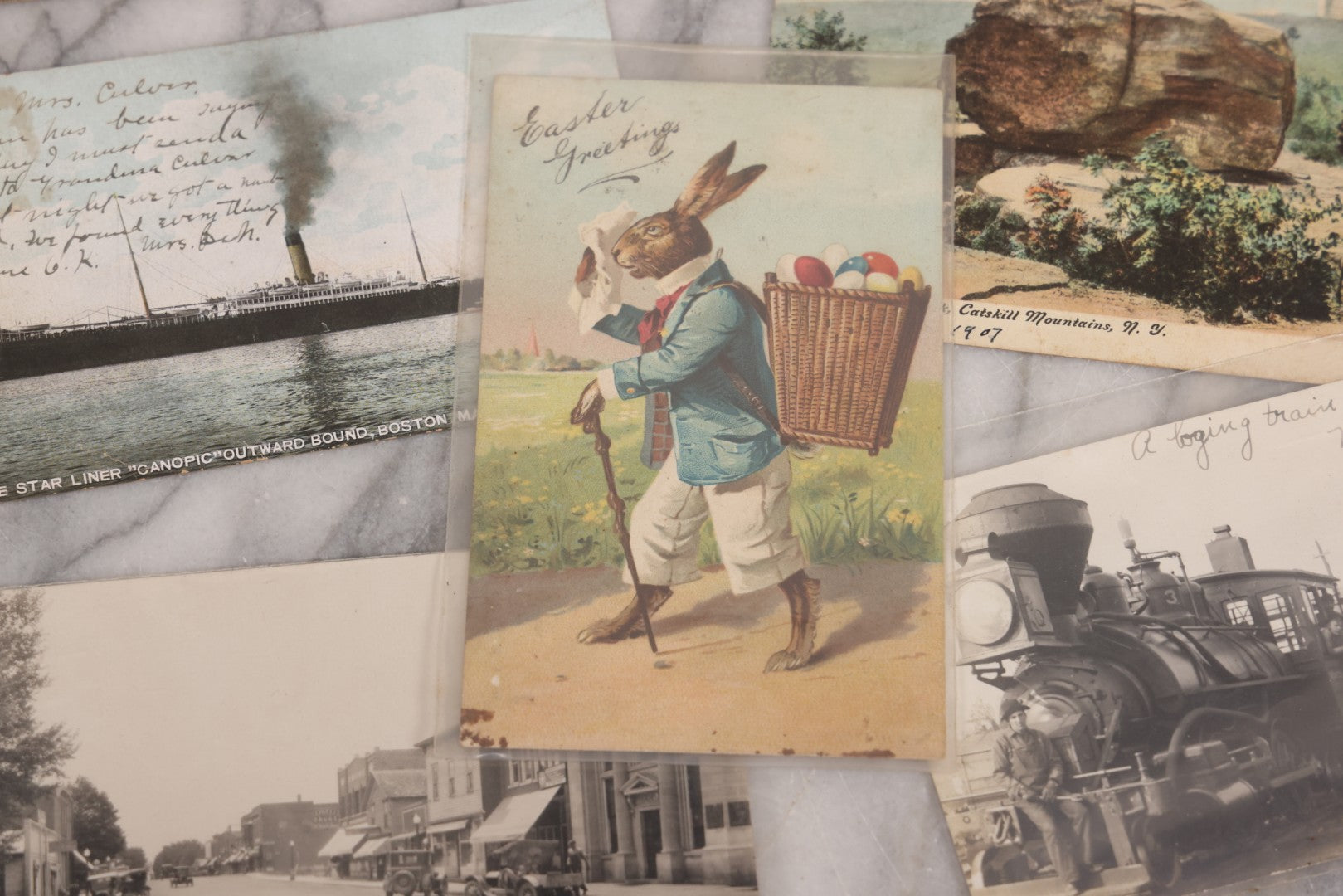 Lot 125 - Grouping Of Thirteen Mixed Miscellaneous Postcards Including R.P.P.C. Of Logging Train, Scenes From Wisconsin, White Star Liner "Canopic," Francis Willey & Co. Mill, Massachusetts, And More