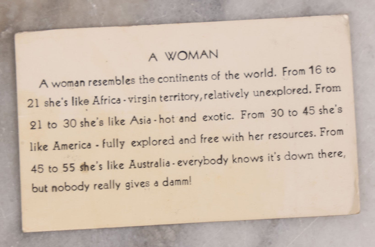 Lot 126 - Grouping Of Three Antique And Vintage Humorous Novelty Scraps Including Invitation To A Donkey Roast, "Everyone Receives A Piece Of Ass," The "Peniscope" Printed Illustration, "A Woman" Card