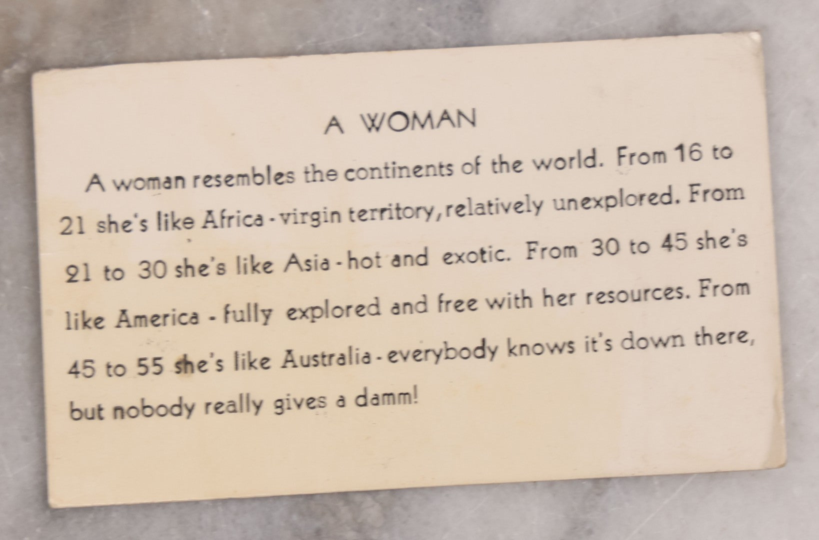 Lot 126 - Grouping Of Three Antique And Vintage Humorous Novelty Scraps Including Invitation To A Donkey Roast, "Everyone Receives A Piece Of Ass," The "Peniscope" Printed Illustration, "A Woman" Card