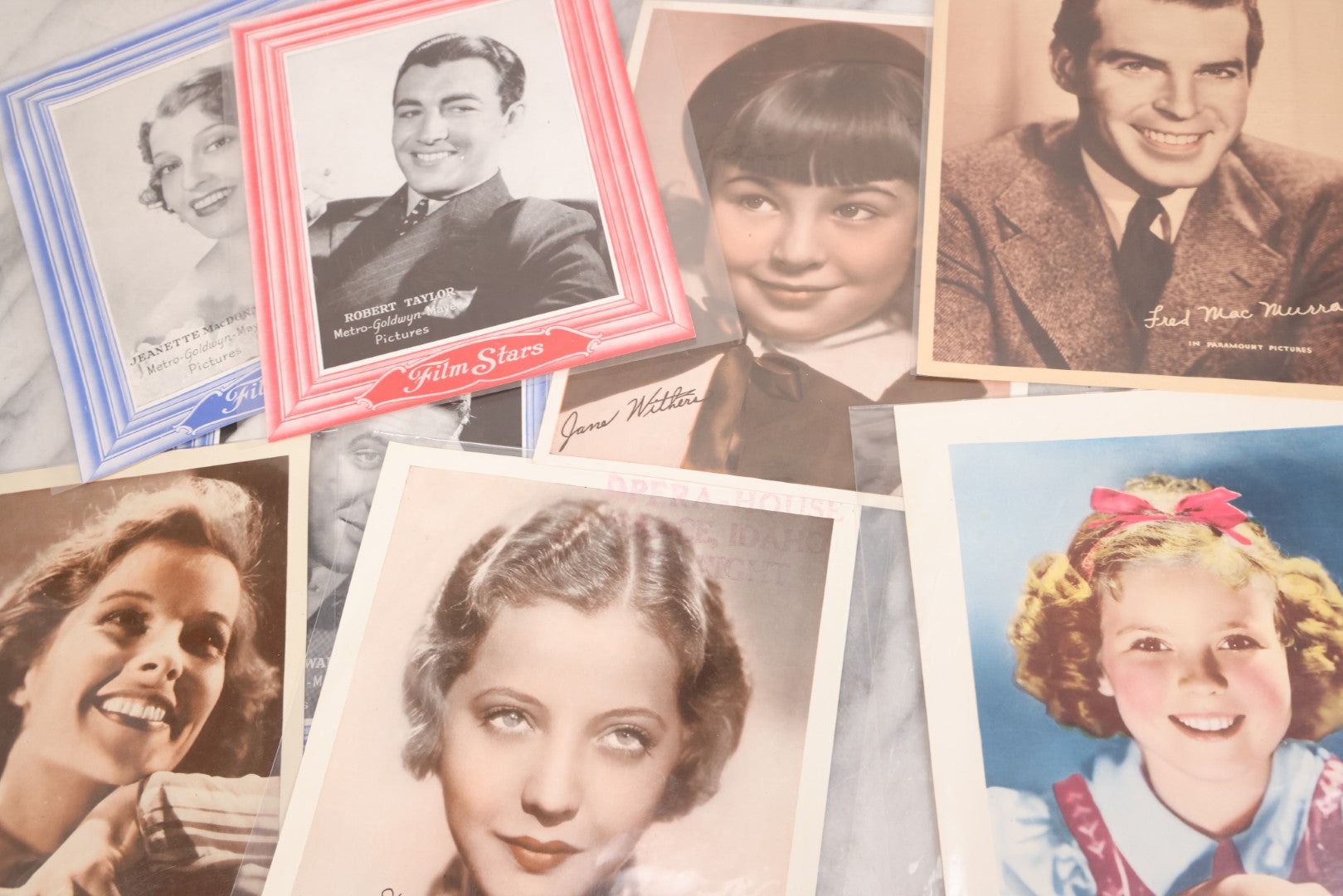 Lot 128 - Grouping Of Eight Large Format Photo Prints, Movie Stars And Metro-Goldwyn-Mayer Pictures Film Stars Series, Including Katharine Hepburn (1907-2003) Rko Radio Star, Shirley Temple (1928-2014), And James Stewart (1908-1997)