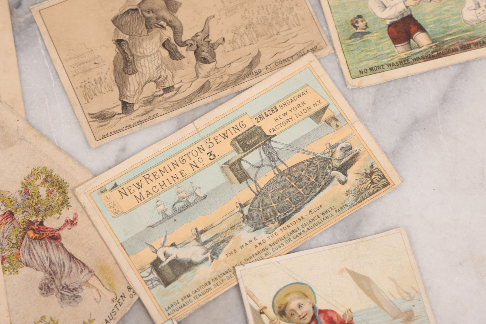 Lot 131 - Grouping Of Fifteen Antique Lithographed Trade Cards Cut From Scrap Albums, Including Petit's Eye Salve, Others, Note All Have Paper Pasted To Backs
