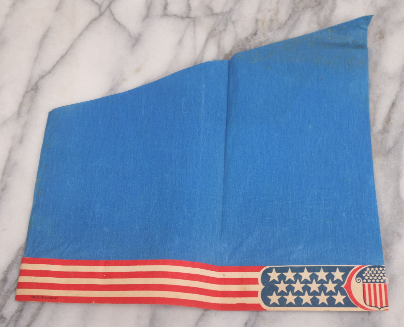 Lot 133 - Antique Folded Crepe Paper Patriotic Holiday Hat With American Flags, Red, White, And Blue Coloring, Made In Germany, As Found