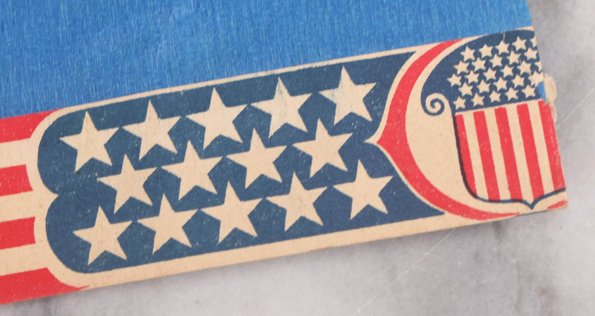 Lot 133 - Antique Folded Crepe Paper Patriotic Holiday Hat With American Flags, Red, White, And Blue Coloring, Made In Germany, As Found