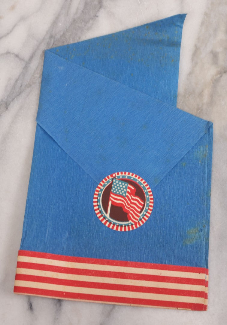 Lot 133 - Antique Folded Crepe Paper Patriotic Holiday Hat With American Flags, Red, White, And Blue Coloring, Made In Germany, As Found