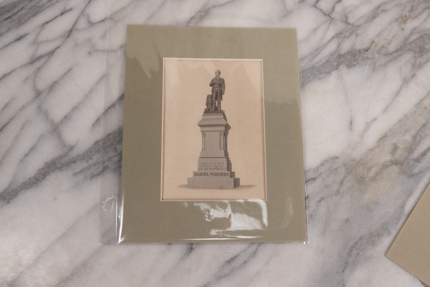 Lot 142 - Vintage Three Piece Daniel Webster Ephemera Grouping, Including Matted Prints Of Central Park Statue By Thomas Ball And Engraving Of Webster Tomb, And Print Of National Statuary Hall Statue By Carl Conrads