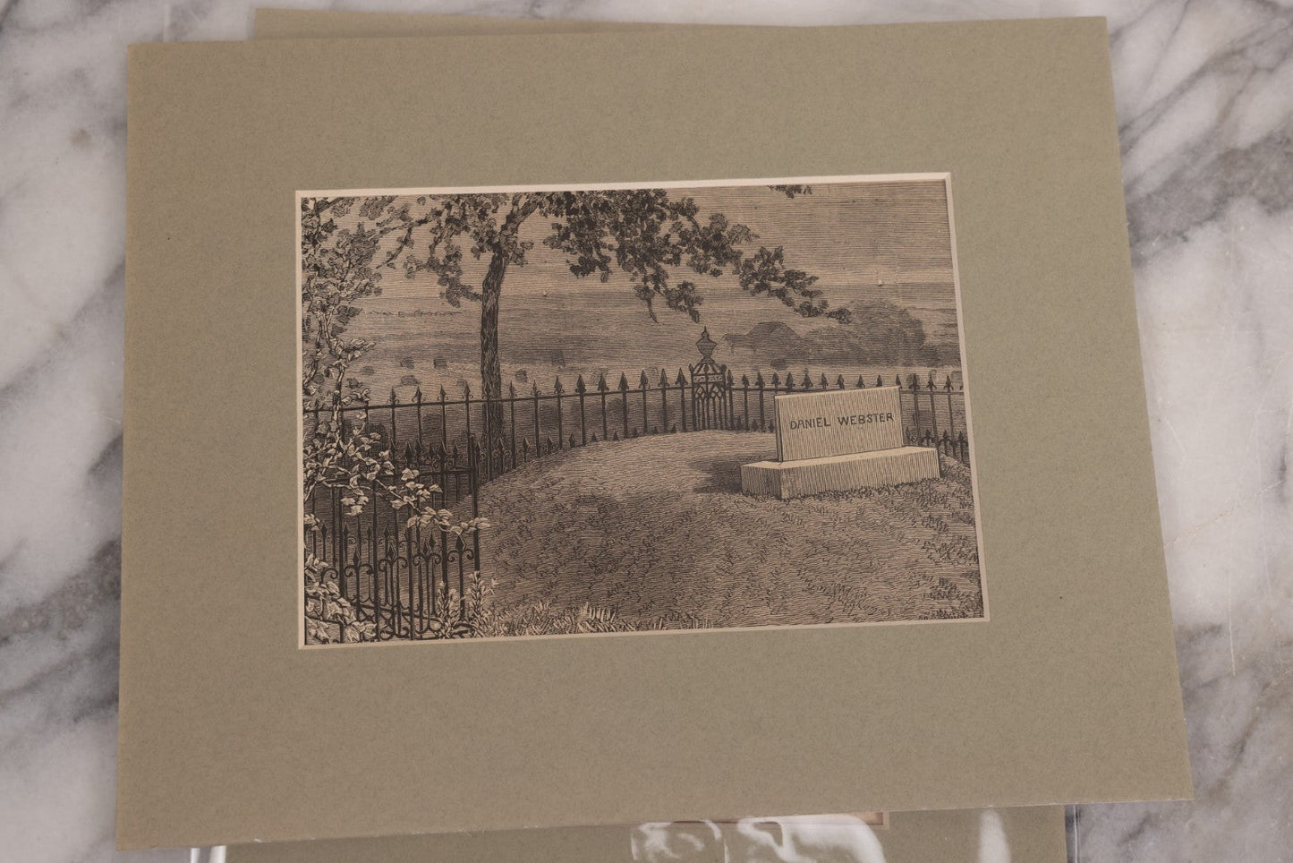 Lot 142 - Vintage Three Piece Daniel Webster Ephemera Grouping, Including Matted Prints Of Central Park Statue By Thomas Ball And Engraving Of Webster Tomb, And Print Of National Statuary Hall Statue By Carl Conrads