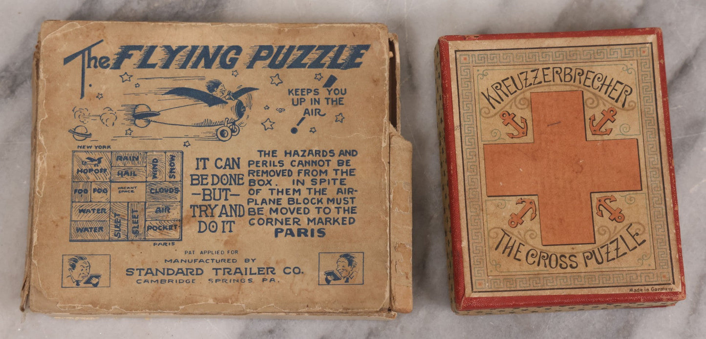 Lot 146 - Pair Of Vintage Miniature Puzzle Games Including "Kreuzer Brecher - The Cross Puzzle" And "The Flying Puzzle" By Standard Trailer Co., Cambridge Springs, Pennsylvania, Note Both Appear To Be Incomplete