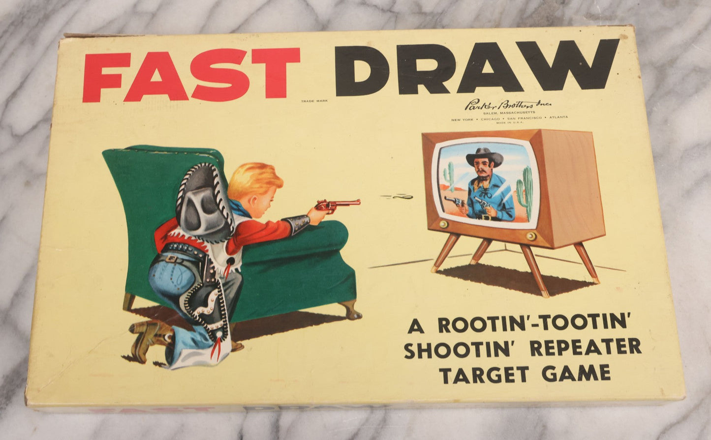 Lot 149 - Vintage "Fast Draw" Game By Parker Brothers Inc, Salem, Massachusetts, With Game Display Board And Three Target Pieces, "A Rootin'-Tootin' Shootin' Repeater Target Game"