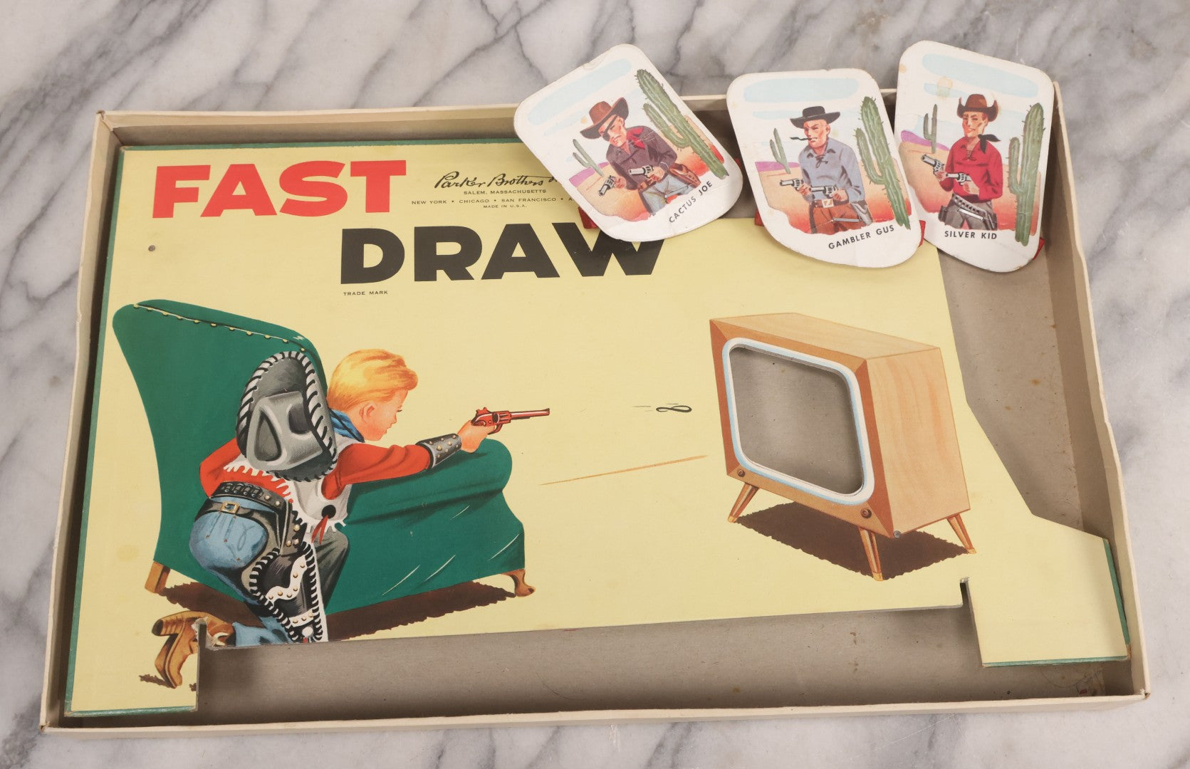 Lot 149 - Vintage "Fast Draw" Game By Parker Brothers Inc, Salem, Massachusetts, With Game Display Board And Three Target Pieces, "A Rootin'-Tootin' Shootin' Repeater Target Game"