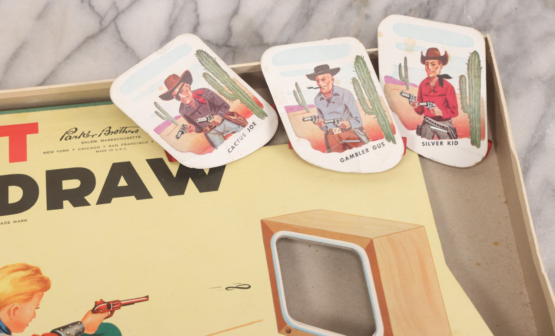 Lot 149 - Vintage "Fast Draw" Game By Parker Brothers Inc, Salem, Massachusetts, With Game Display Board And Three Target Pieces, "A Rootin'-Tootin' Shootin' Repeater Target Game"