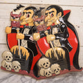 Lot 151 - Pair Of Vintage Plastic Halloween Decorations Depicting Dracula With Gravestone, Owl, Skulls, And Bat, Made In China For Advance International Inc., Bronz, New York, Style No. W006, Copyright 1994, 13-1/8" x 20-1/4" Each