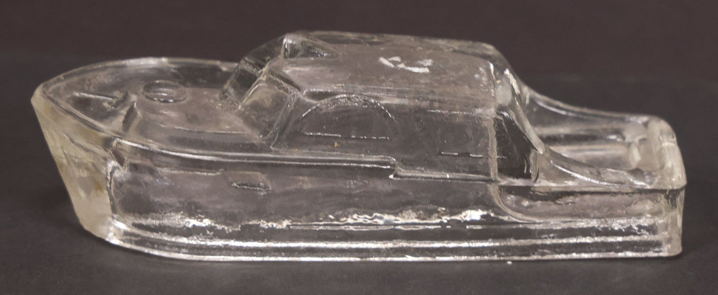 Lot 156 - Pair Of Matching Vintage Clear Glass Boat Candy Containers, 4-7/8" Length