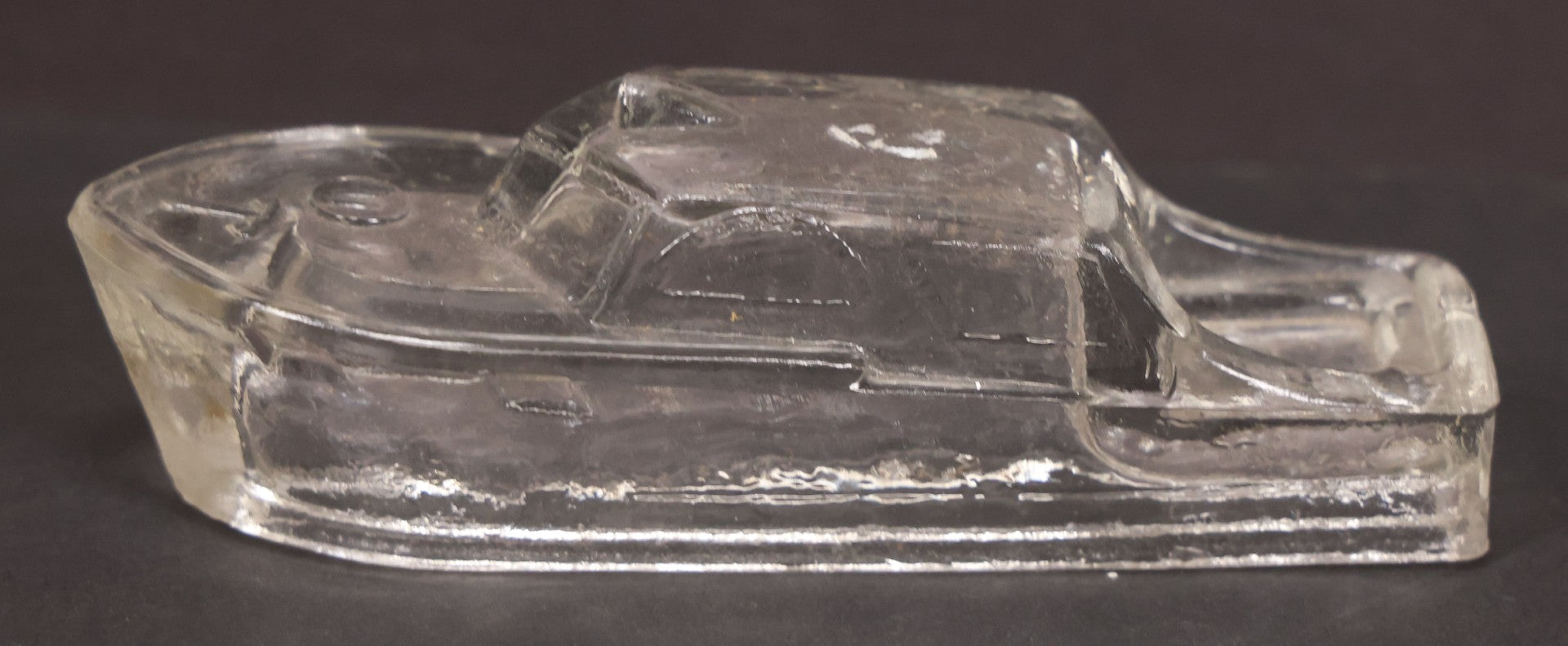 Lot 156 - Pair Of Matching Vintage Clear Glass Boat Candy Containers, 4-7/8" Length