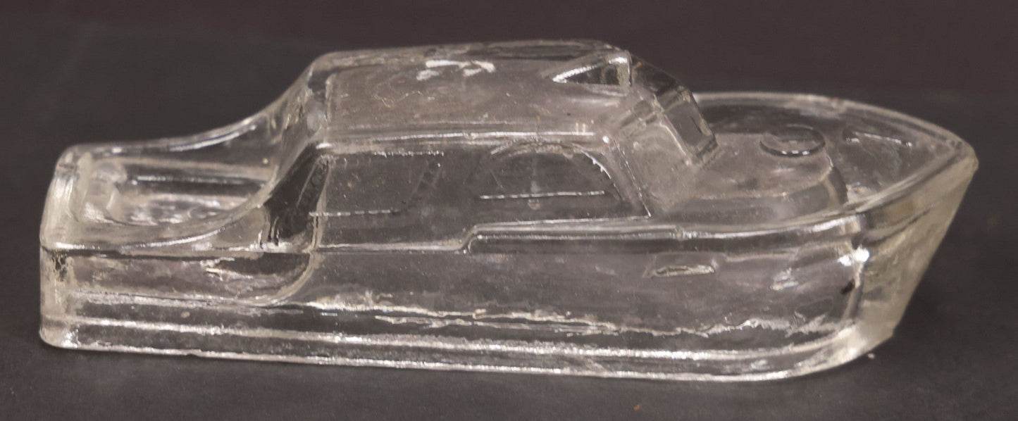 Lot 156 - Pair Of Matching Vintage Clear Glass Boat Candy Containers, 4-7/8" Length