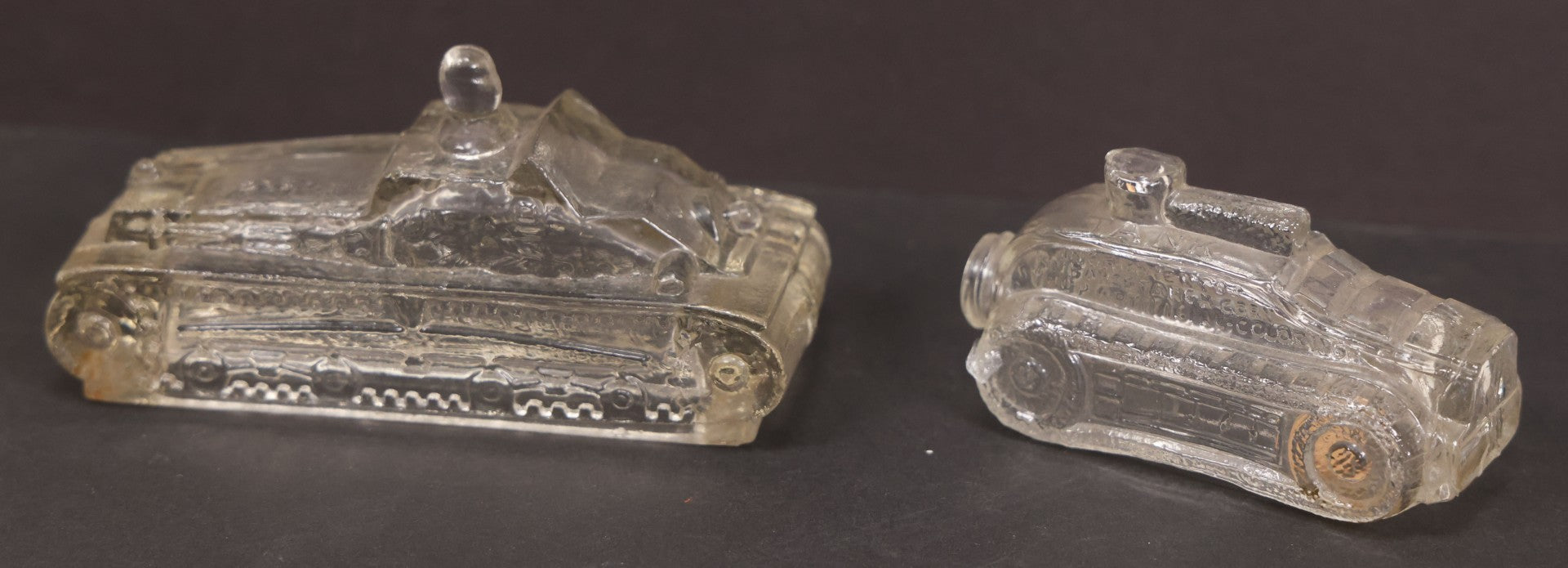 Lot 158 - Pair Of Vintage Clear Glass Tank Candy Containers