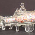 Lot 160 - Vintage Clear Glass Horse And Wagon Candy Container With Original Blue Metal Twist Cap, Note Front Leg Of Horse Broken Off, 4-1/2" Length