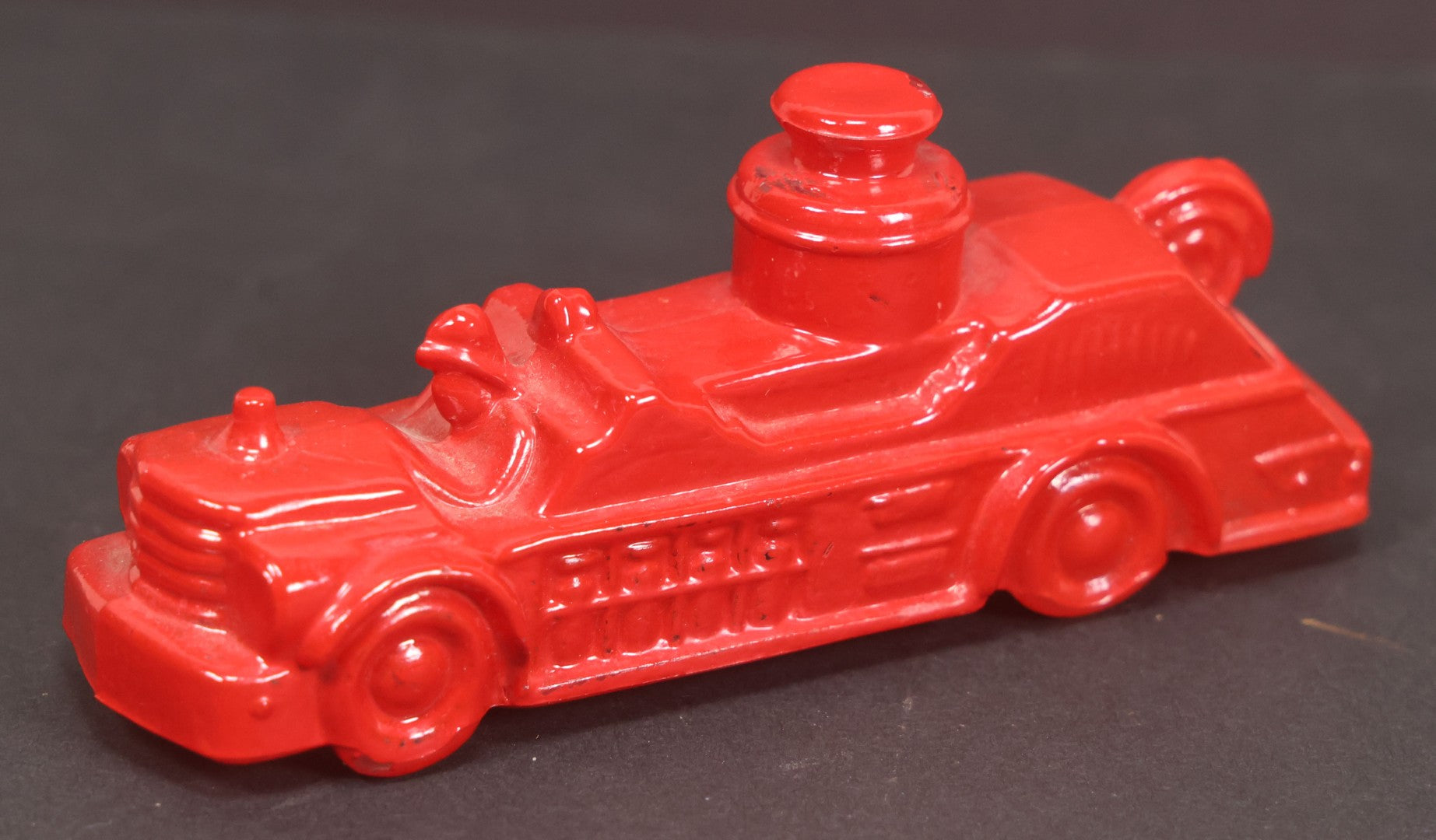 Lot 163 - Vintage Glass Fire Truck Candy Container Painted Red, 5" Length