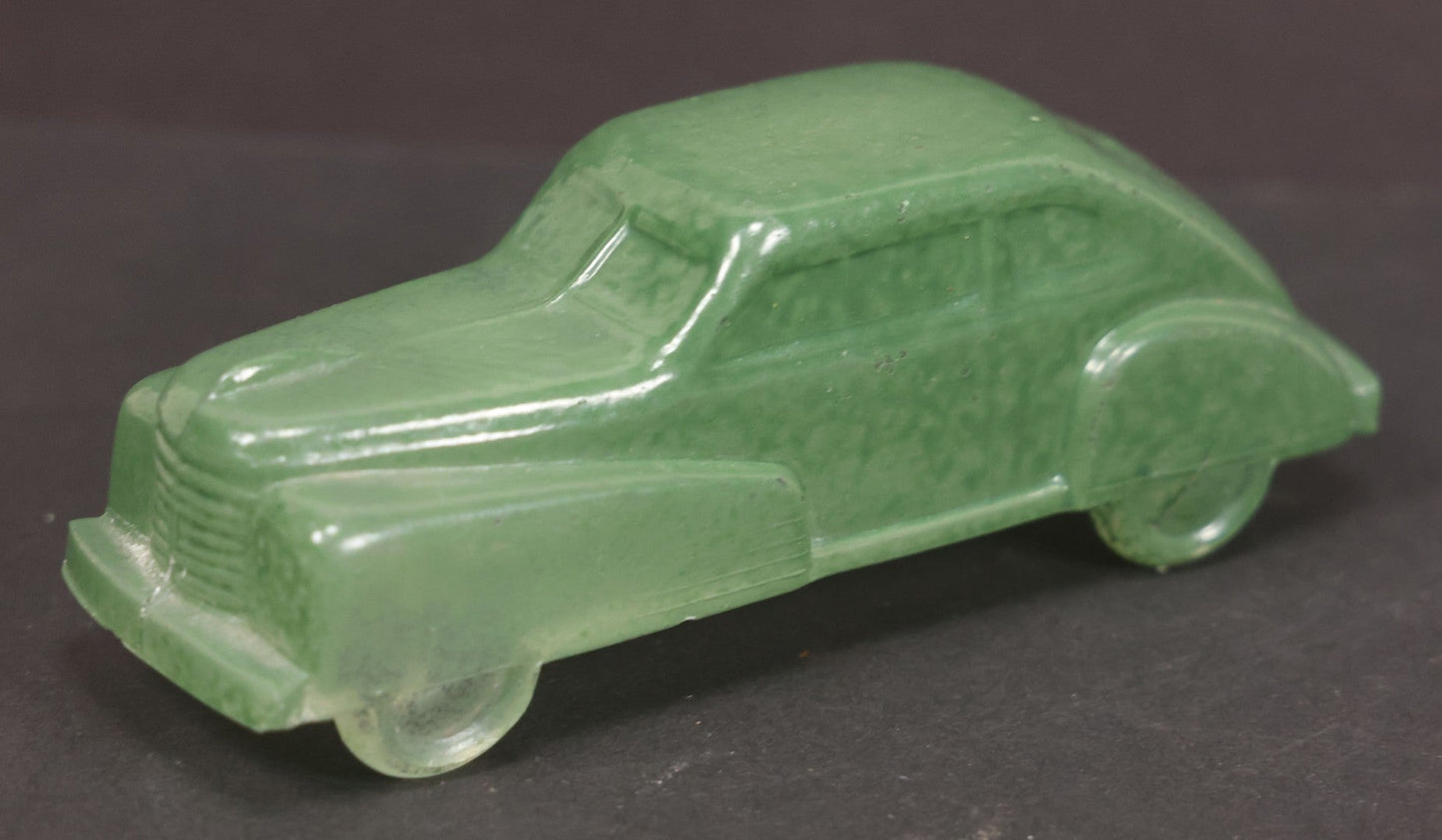 Lot 165 - Vintage Glass Automobile Candy Container Painted Green, 4-5/8" Length