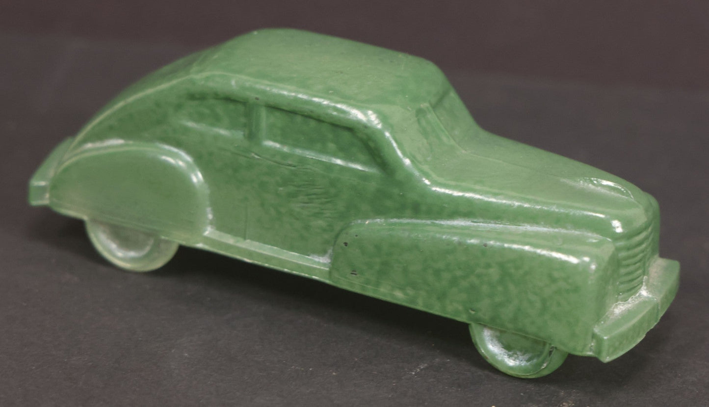 Lot 165 - Vintage Glass Automobile Candy Container Painted Green, 4-5/8" Length