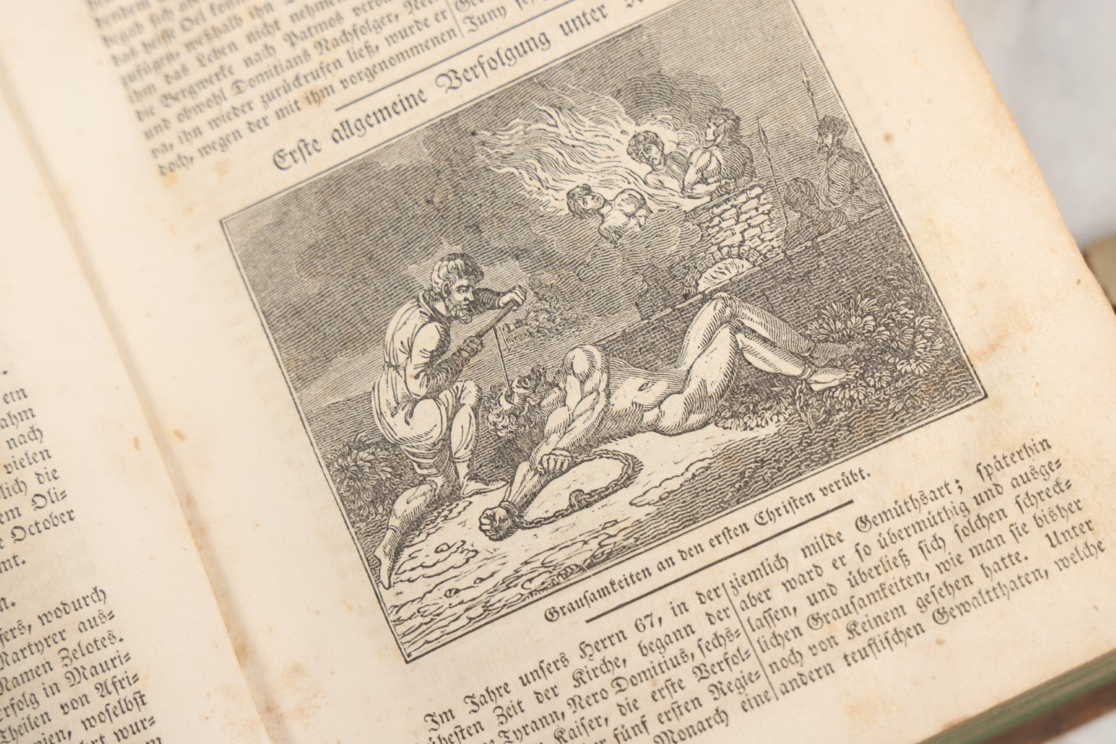 Lot 003 - Foxe's Book Of Martyrs, "History Of Christian Martyrdom, [...] The Lives, Sufferings, And Glorious Deaths Of Martyrs" By John Foxe, Illustrated With Gruesome Engravings, German Language, George W. Ment And Son, Publishers, Philadelphia, 1840