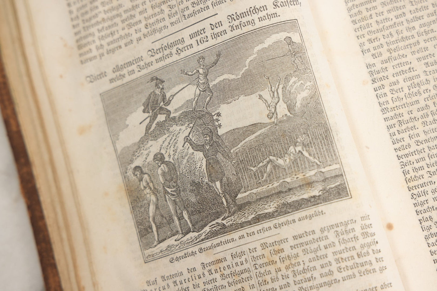 Lot 003 - Foxe's Book Of Martyrs, "History Of Christian Martyrdom, [...] The Lives, Sufferings, And Glorious Deaths Of Martyrs" By John Foxe, Illustrated With Gruesome Engravings, German Language, George W. Ment And Son, Publishers, Philadelphia, 1840