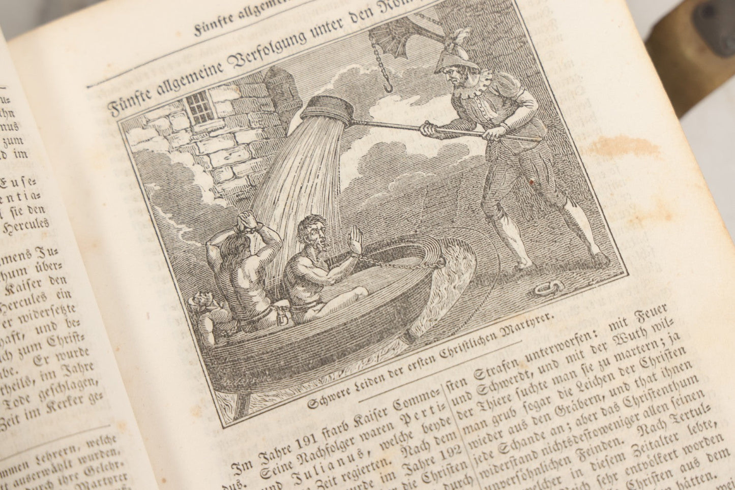 Lot 003 - Foxe's Book Of Martyrs, "History Of Christian Martyrdom, [...] The Lives, Sufferings, And Glorious Deaths Of Martyrs" By John Foxe, Illustrated With Gruesome Engravings, German Language, George W. Ment And Son, Publishers, Philadelphia, 1840