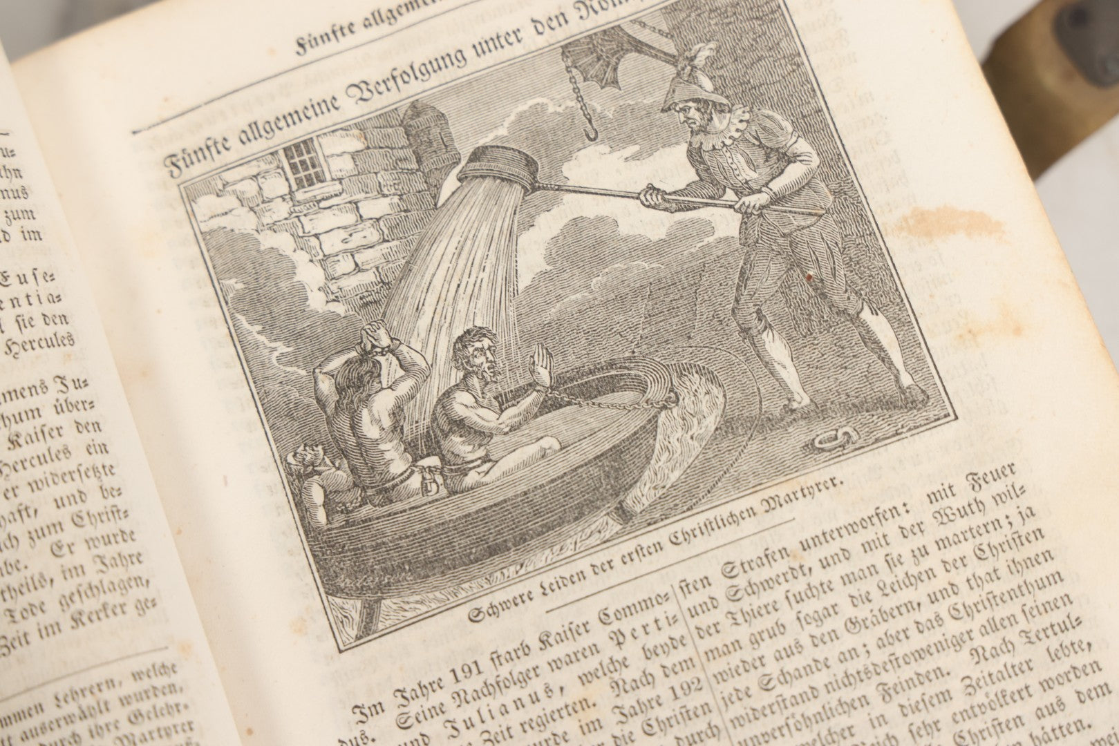 Lot 003 - Foxe's Book Of Martyrs, "History Of Christian Martyrdom, [...] The Lives, Sufferings, And Glorious Deaths Of Martyrs" By John Foxe, Illustrated With Gruesome Engravings, German Language, George W. Ment And Son, Publishers, Philadelphia, 1840