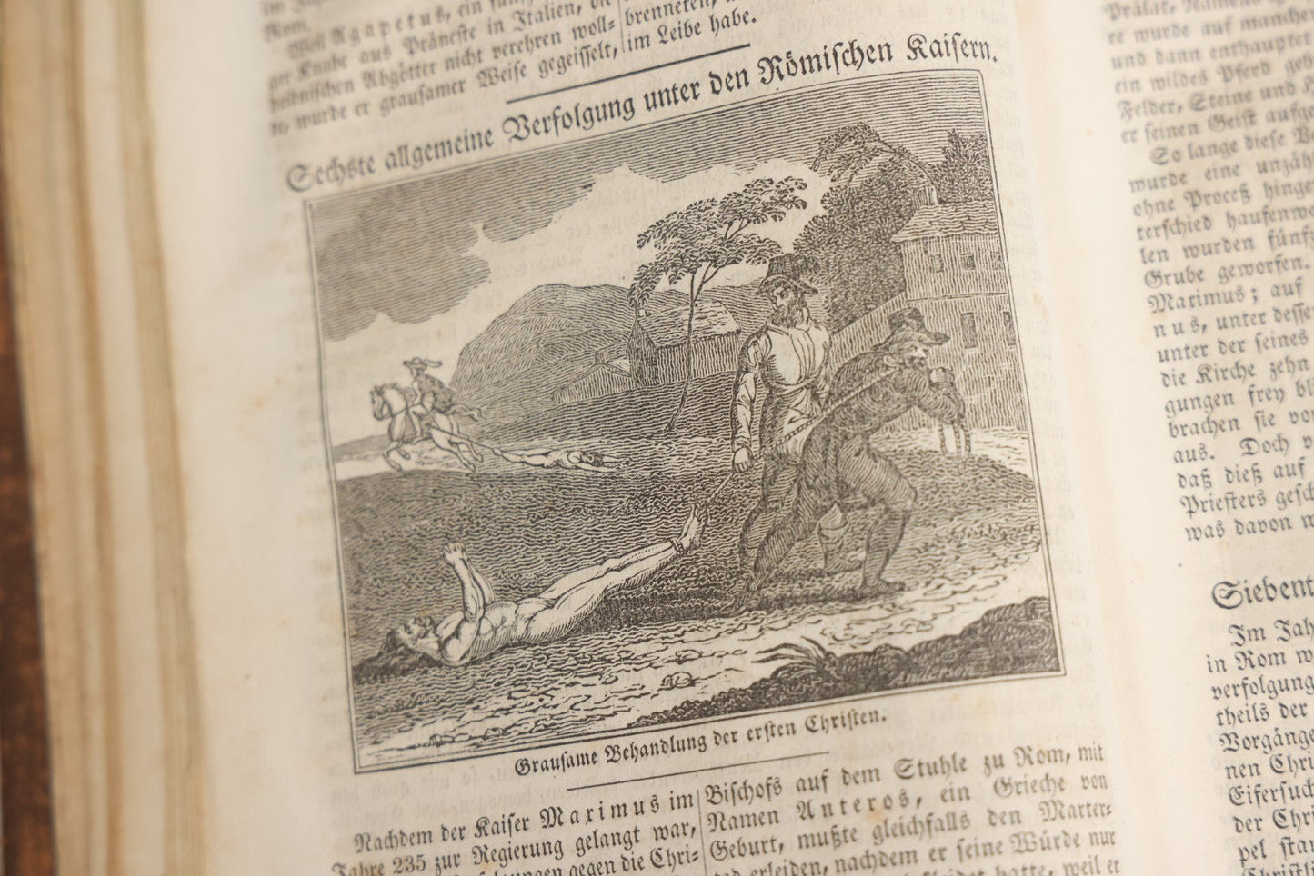 Lot 003 - Foxe's Book Of Martyrs, "History Of Christian Martyrdom, [...] The Lives, Sufferings, And Glorious Deaths Of Martyrs" By John Foxe, Illustrated With Gruesome Engravings, German Language, George W. Ment And Son, Publishers, Philadelphia, 1840
