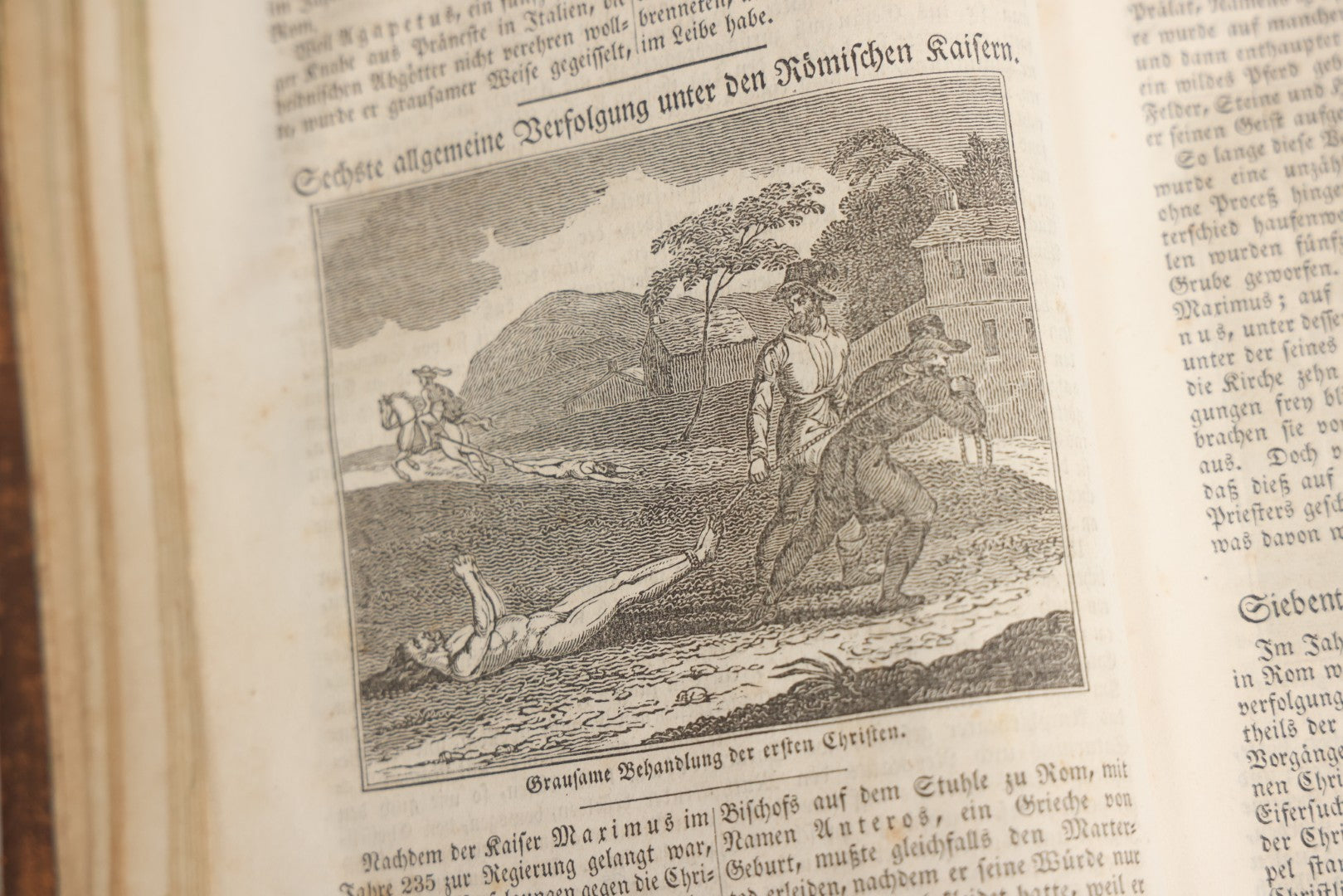 Lot 003 - Foxe's Book Of Martyrs, "History Of Christian Martyrdom, [...] The Lives, Sufferings, And Glorious Deaths Of Martyrs" By John Foxe, Illustrated With Gruesome Engravings, German Language, George W. Ment And Son, Publishers, Philadelphia, 1840