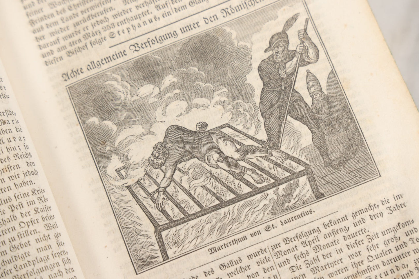 Lot 003 - Foxe's Book Of Martyrs, "History Of Christian Martyrdom, [...] The Lives, Sufferings, And Glorious Deaths Of Martyrs" By John Foxe, Illustrated With Gruesome Engravings, German Language, George W. Ment And Son, Publishers, Philadelphia, 1840