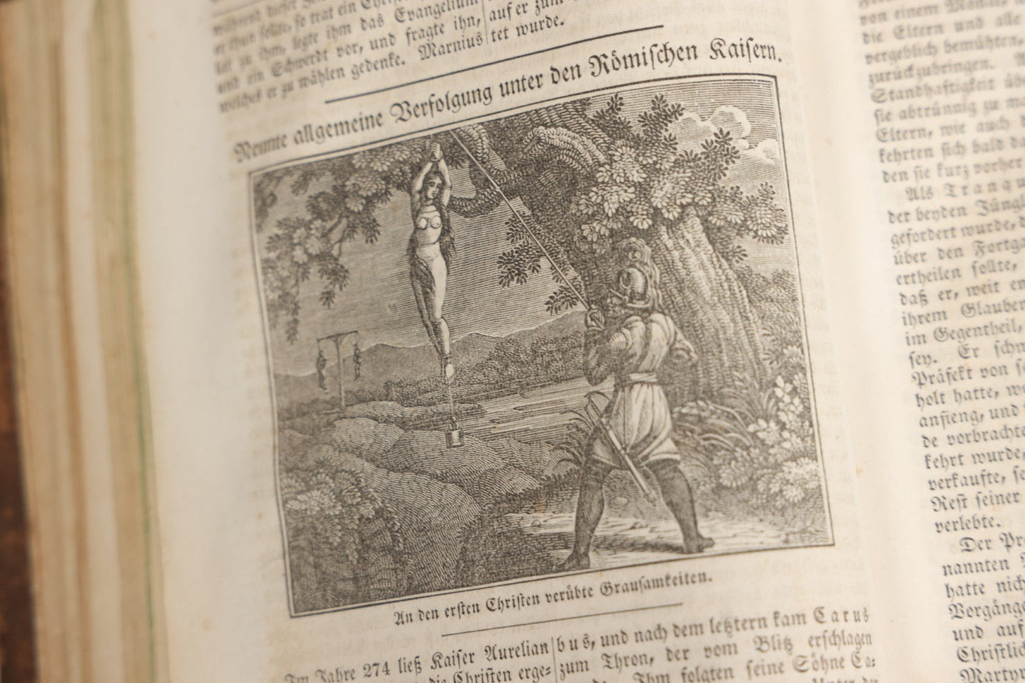 Lot 003 - Foxe's Book Of Martyrs, "History Of Christian Martyrdom, [...] The Lives, Sufferings, And Glorious Deaths Of Martyrs" By John Foxe, Illustrated With Gruesome Engravings, German Language, George W. Ment And Son, Publishers, Philadelphia, 1840