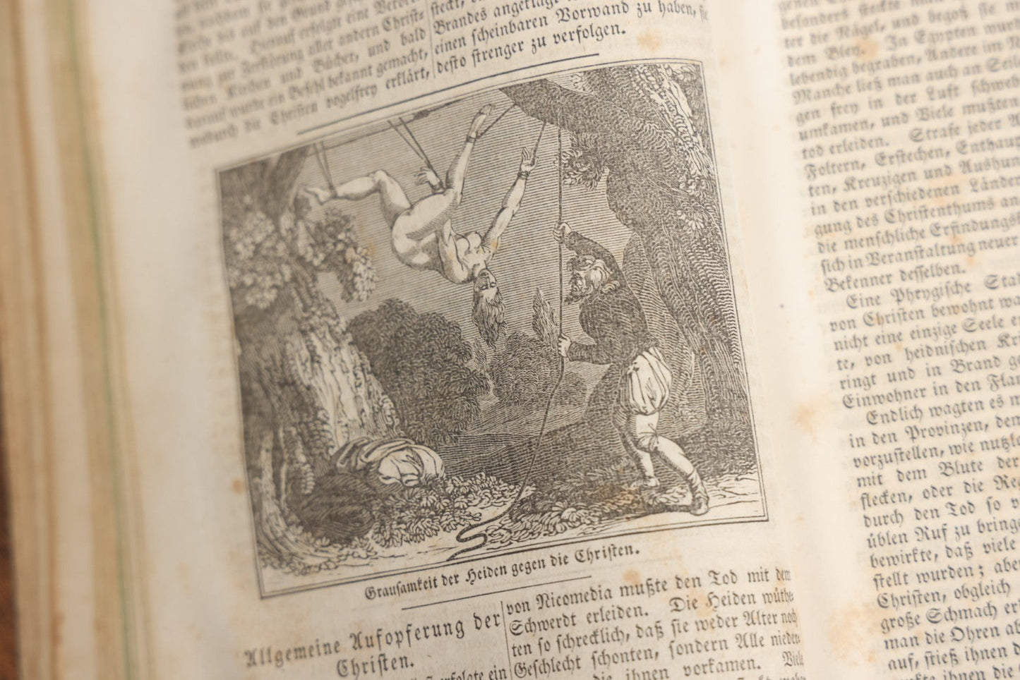 Lot 003 - Foxe's Book Of Martyrs, "History Of Christian Martyrdom, [...] The Lives, Sufferings, And Glorious Deaths Of Martyrs" By John Foxe, Illustrated With Gruesome Engravings, German Language, George W. Ment And Son, Publishers, Philadelphia, 1840