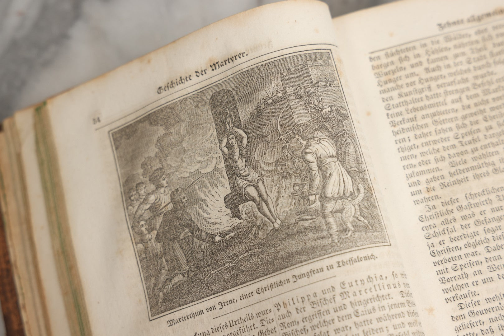 Lot 003 - Foxe's Book Of Martyrs, "History Of Christian Martyrdom, [...] The Lives, Sufferings, And Glorious Deaths Of Martyrs" By John Foxe, Illustrated With Gruesome Engravings, German Language, George W. Ment And Son, Publishers, Philadelphia, 1840