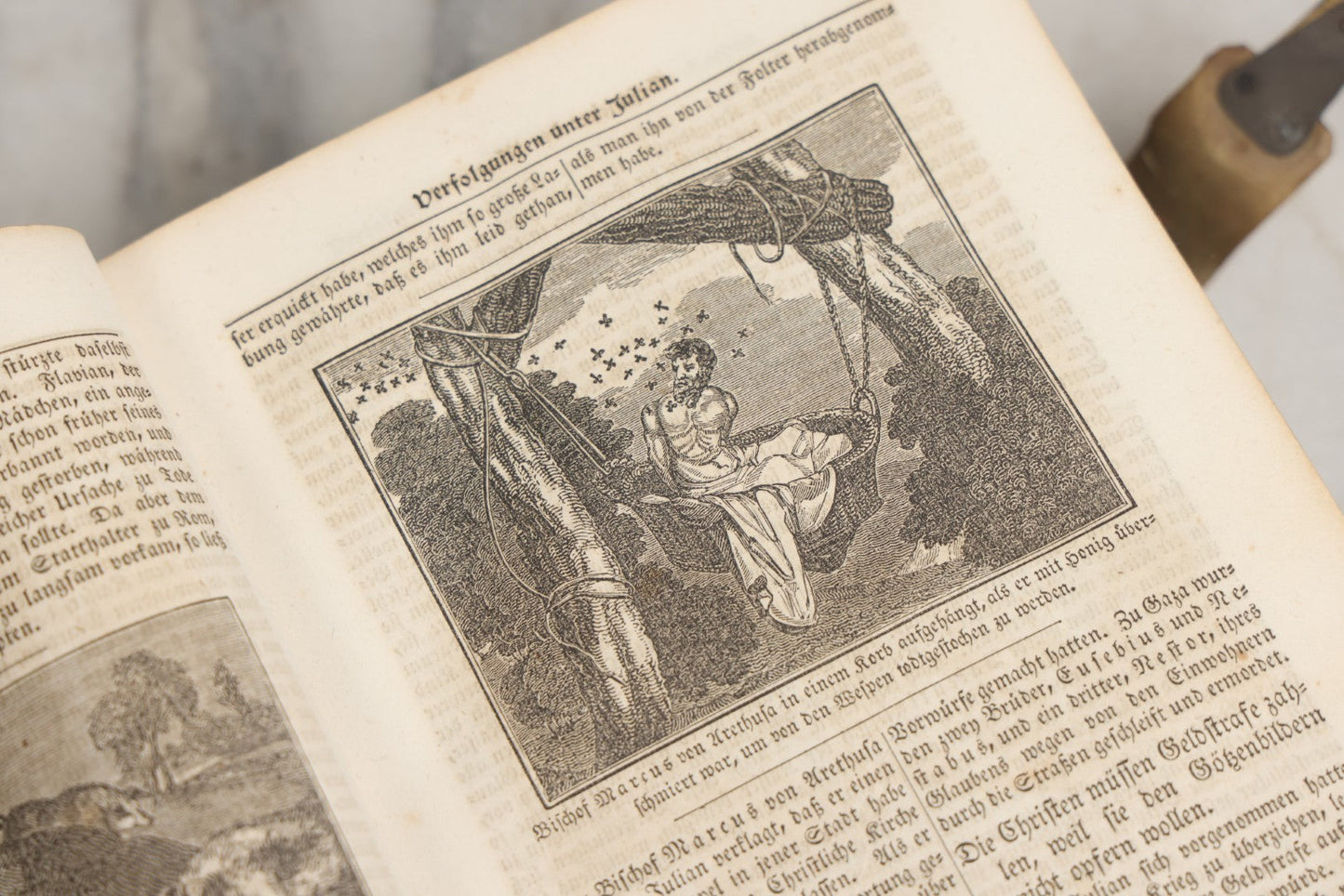 Lot 003 - Foxe's Book Of Martyrs, "History Of Christian Martyrdom, [...] The Lives, Sufferings, And Glorious Deaths Of Martyrs" By John Foxe, Illustrated With Gruesome Engravings, German Language, George W. Ment And Son, Publishers, Philadelphia, 1840