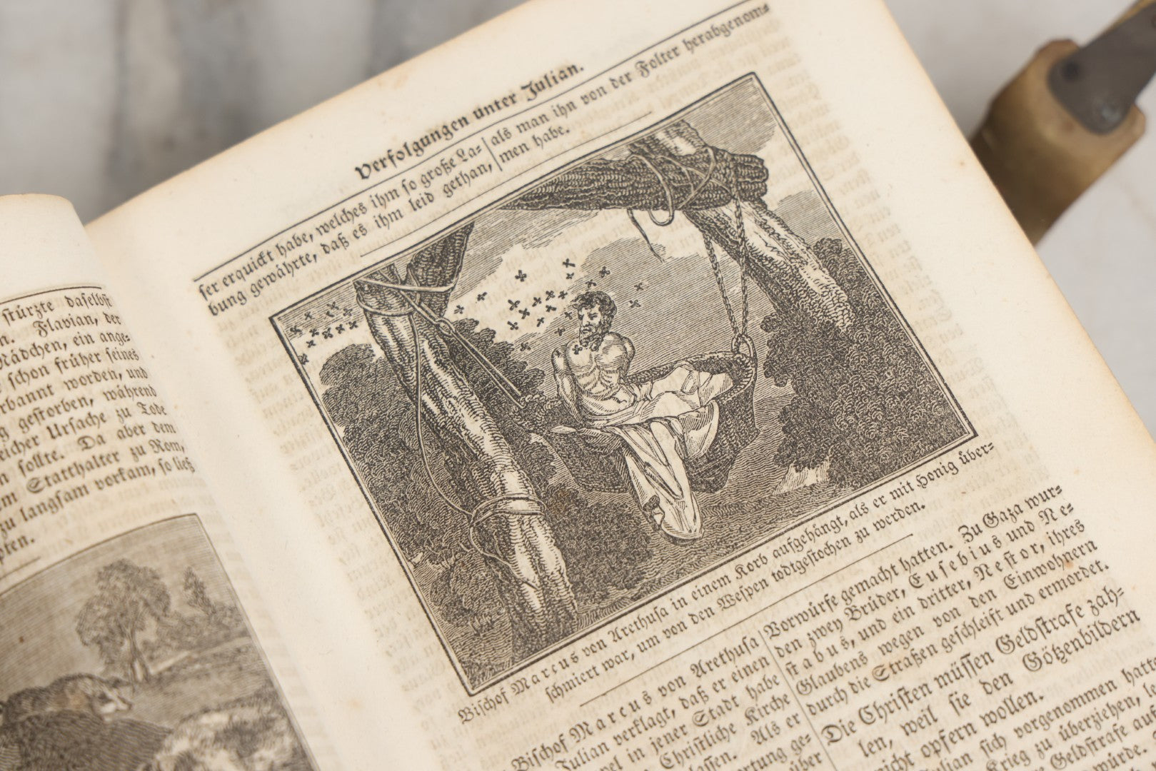 Lot 003 - Foxe's Book Of Martyrs, "History Of Christian Martyrdom, [...] The Lives, Sufferings, And Glorious Deaths Of Martyrs" By John Foxe, Illustrated With Gruesome Engravings, German Language, George W. Ment And Son, Publishers, Philadelphia, 1840