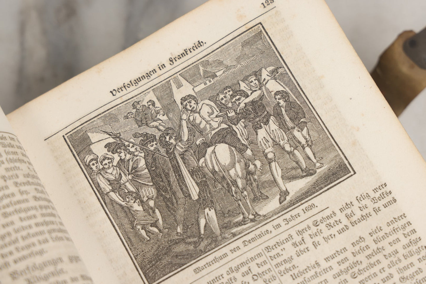 Lot 003 - Foxe's Book Of Martyrs, "History Of Christian Martyrdom, [...] The Lives, Sufferings, And Glorious Deaths Of Martyrs" By John Foxe, Illustrated With Gruesome Engravings, German Language, George W. Ment And Son, Publishers, Philadelphia, 1840