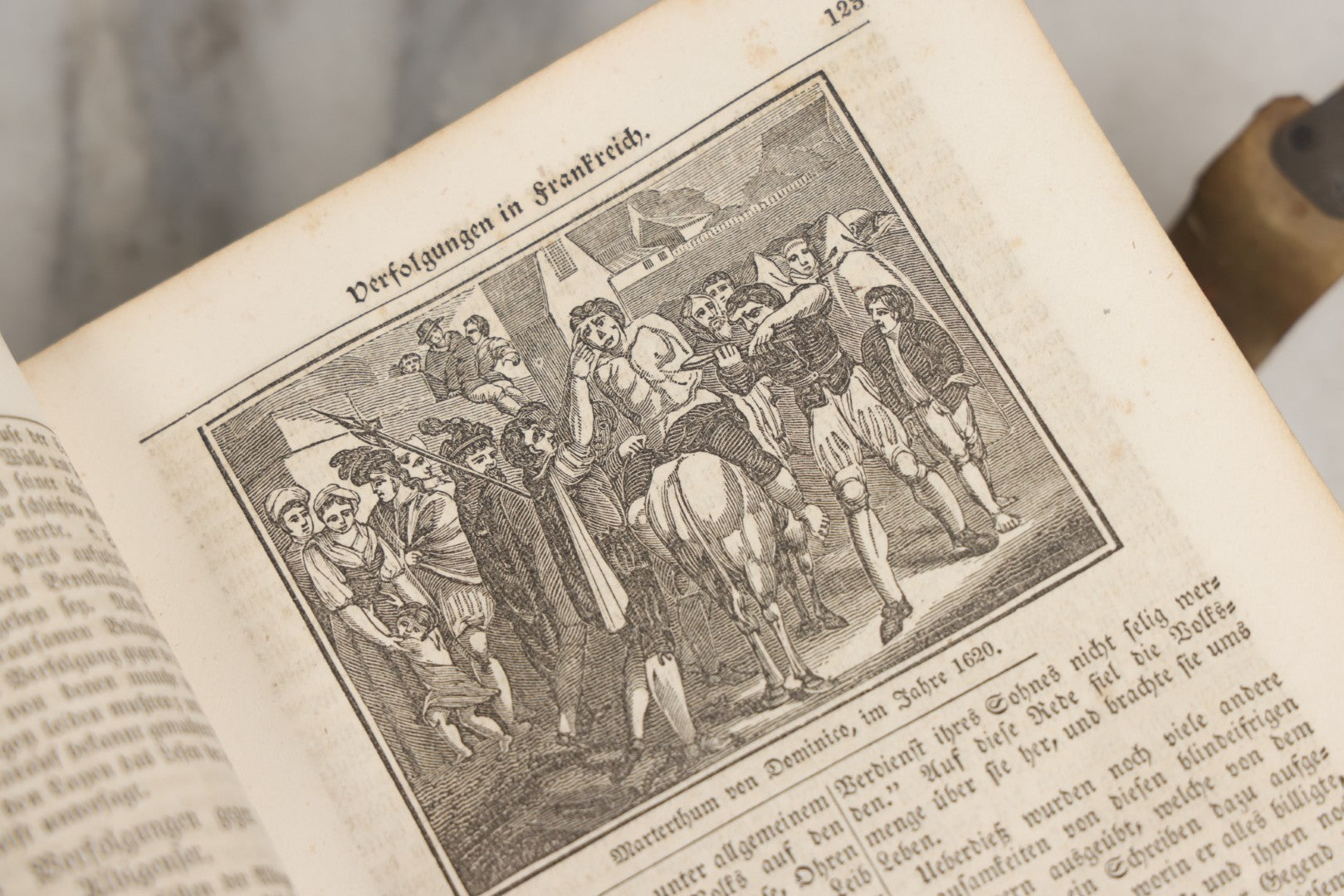 Lot 003 - Foxe's Book Of Martyrs, "History Of Christian Martyrdom, [...] The Lives, Sufferings, And Glorious Deaths Of Martyrs" By John Foxe, Illustrated With Gruesome Engravings, German Language, George W. Ment And Son, Publishers, Philadelphia, 1840