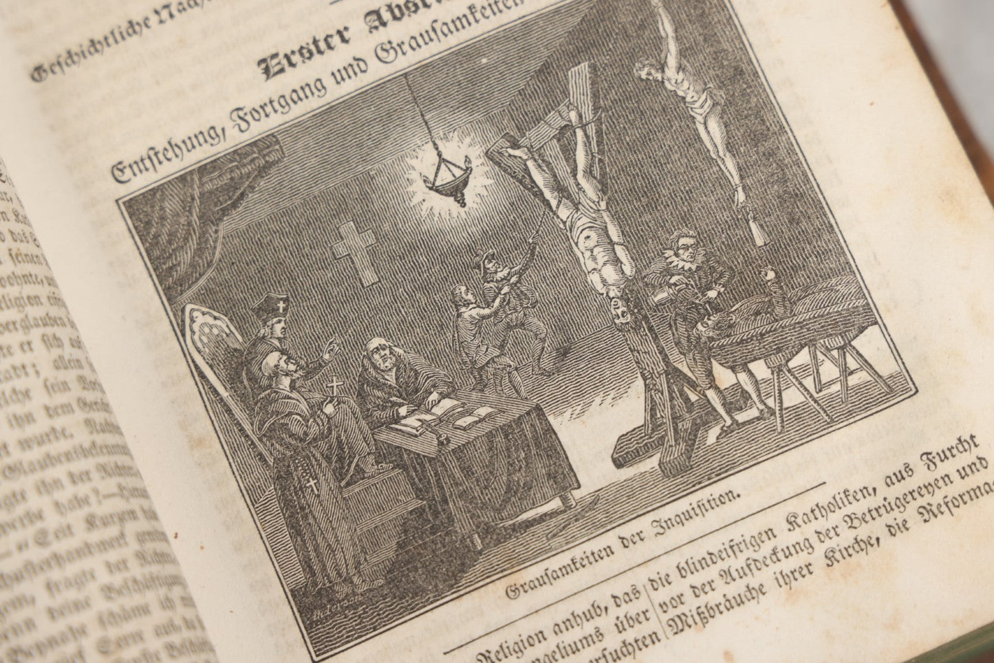 Lot 003 - Foxe's Book Of Martyrs, "History Of Christian Martyrdom, [...] The Lives, Sufferings, And Glorious Deaths Of Martyrs" By John Foxe, Illustrated With Gruesome Engravings, German Language, George W. Ment And Son, Publishers, Philadelphia, 1840