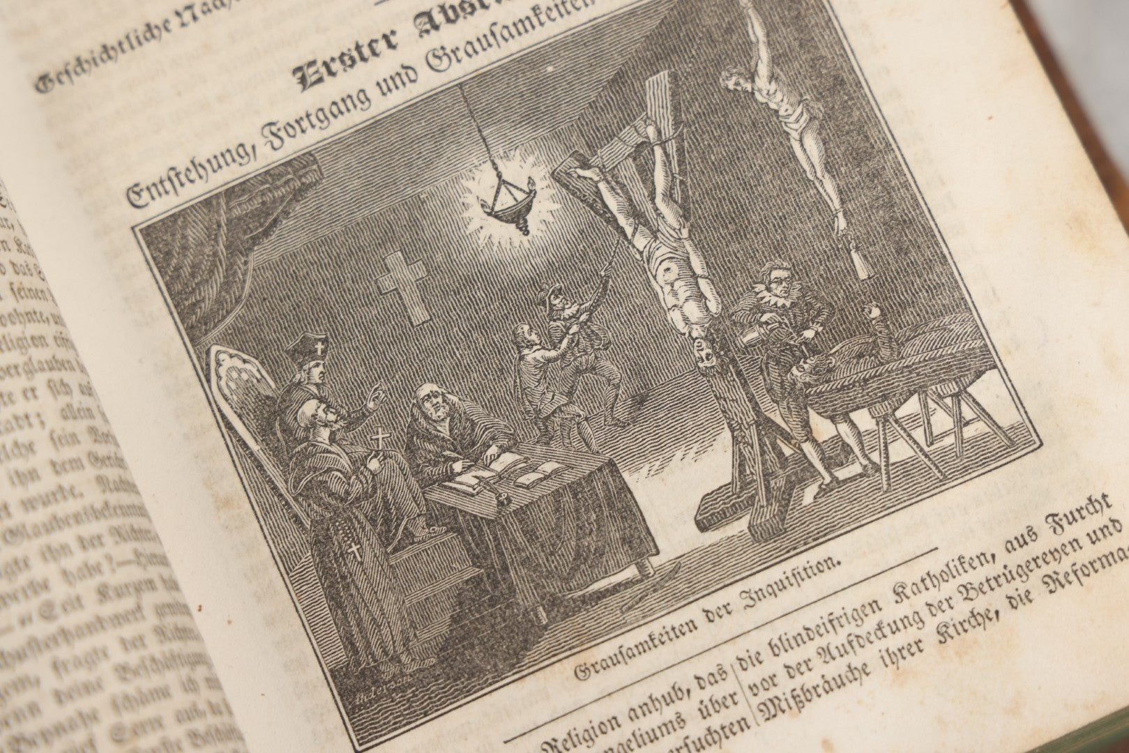 Lot 003 - Foxe's Book Of Martyrs, "History Of Christian Martyrdom, [...] The Lives, Sufferings, And Glorious Deaths Of Martyrs" By John Foxe, Illustrated With Gruesome Engravings, German Language, George W. Ment And Son, Publishers, Philadelphia, 1840