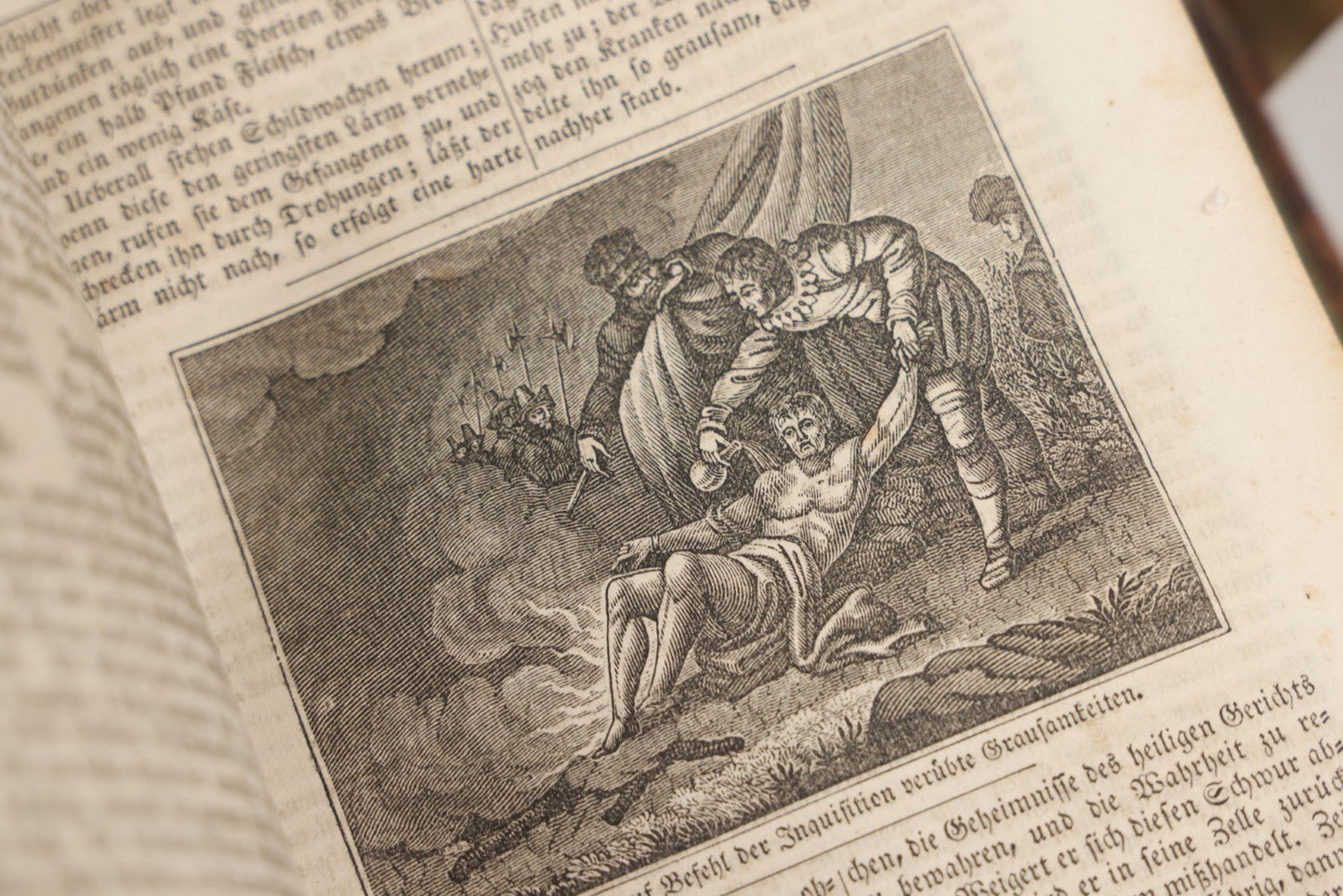 Lot 003 - Foxe's Book Of Martyrs, "History Of Christian Martyrdom, [...] The Lives, Sufferings, And Glorious Deaths Of Martyrs" By John Foxe, Illustrated With Gruesome Engravings, German Language, George W. Ment And Son, Publishers, Philadelphia, 1840