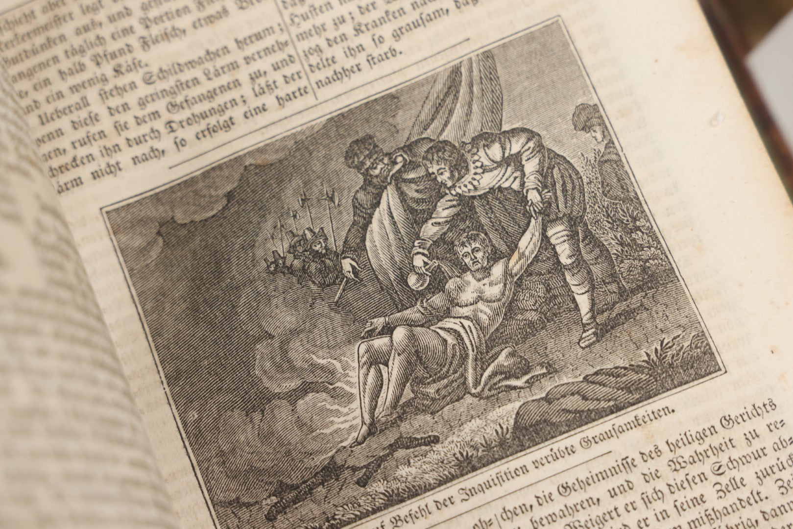 Lot 003 - Foxe's Book Of Martyrs, "History Of Christian Martyrdom, [...] The Lives, Sufferings, And Glorious Deaths Of Martyrs" By John Foxe, Illustrated With Gruesome Engravings, German Language, George W. Ment And Son, Publishers, Philadelphia, 1840