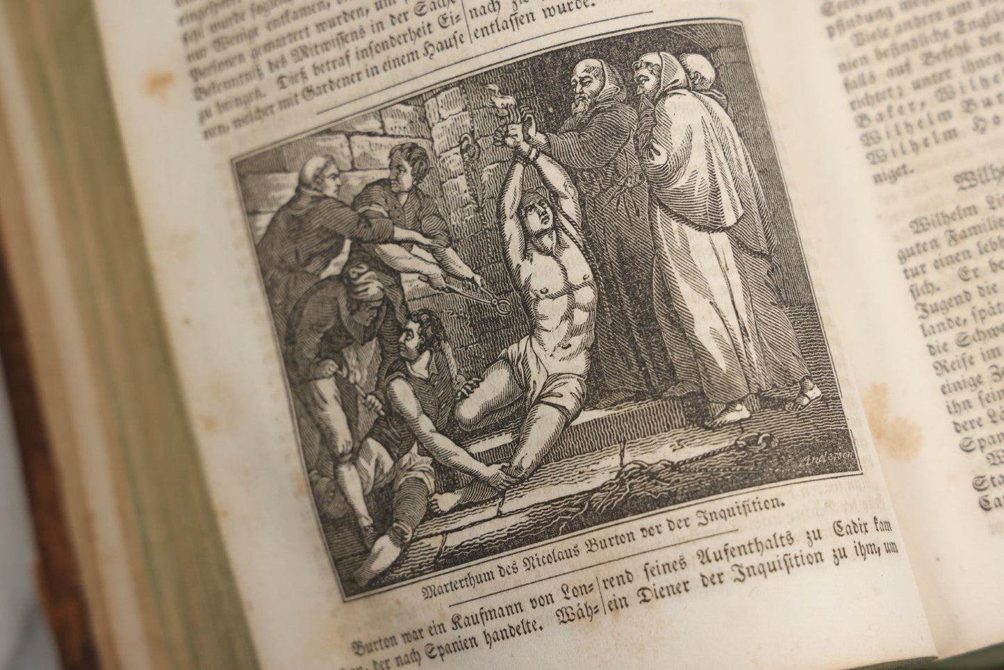 Lot 003 - Foxe's Book Of Martyrs, "History Of Christian Martyrdom, [...] The Lives, Sufferings, And Glorious Deaths Of Martyrs" By John Foxe, Illustrated With Gruesome Engravings, German Language, George W. Ment And Son, Publishers, Philadelphia, 1840