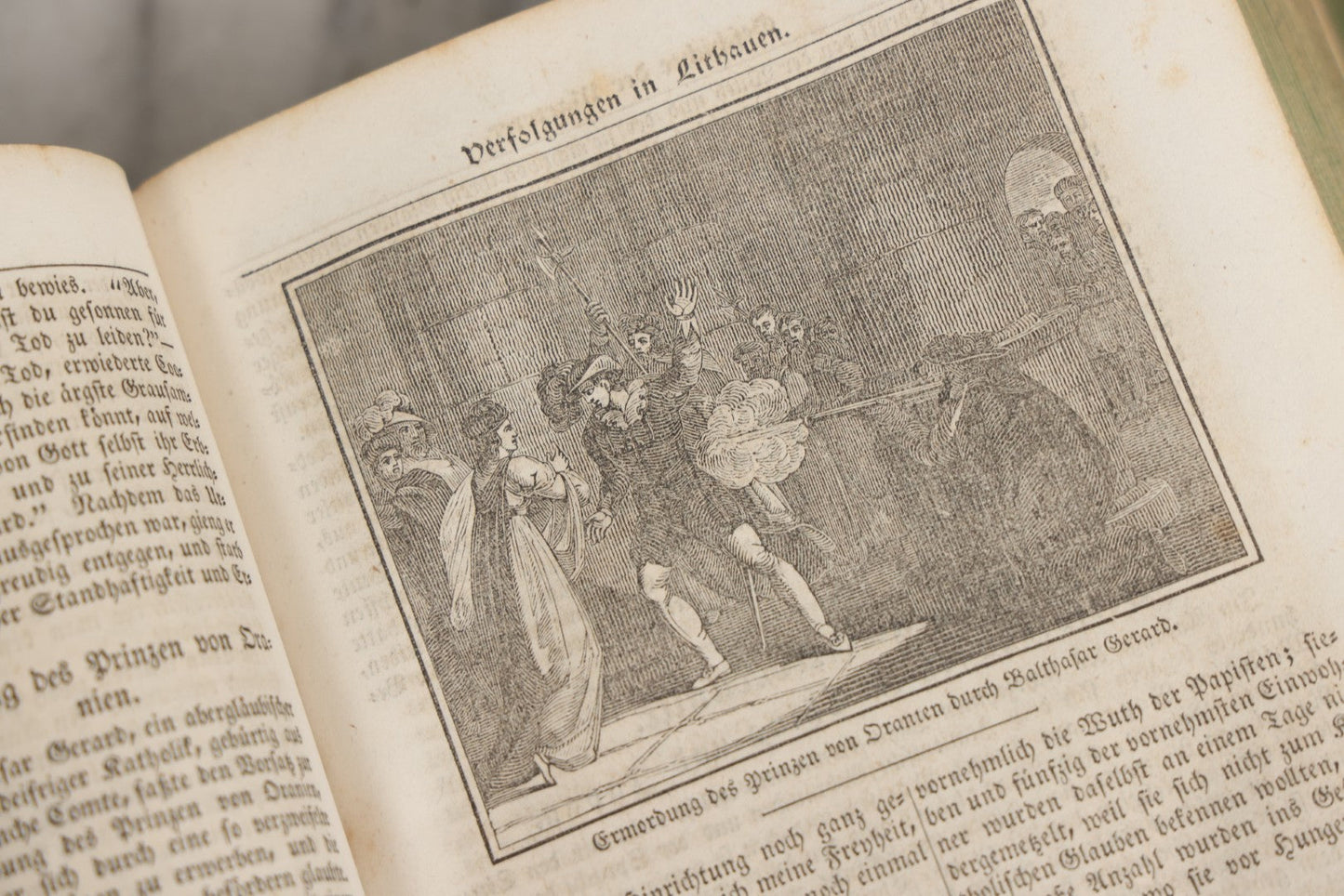 Lot 003 - Foxe's Book Of Martyrs, "History Of Christian Martyrdom, [...] The Lives, Sufferings, And Glorious Deaths Of Martyrs" By John Foxe, Illustrated With Gruesome Engravings, German Language, George W. Ment And Son, Publishers, Philadelphia, 1840
